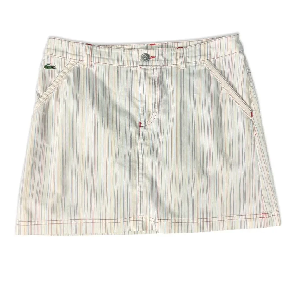 Lacoste White Pink Blue Green Pastel Pinstripe Pencil Mini Skirt size 36 / 4 / S